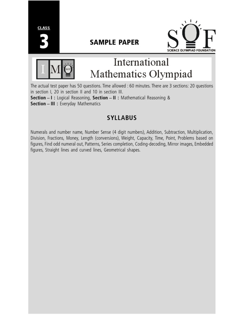 International Mathematics Olympiad: Sample Paper | PDF