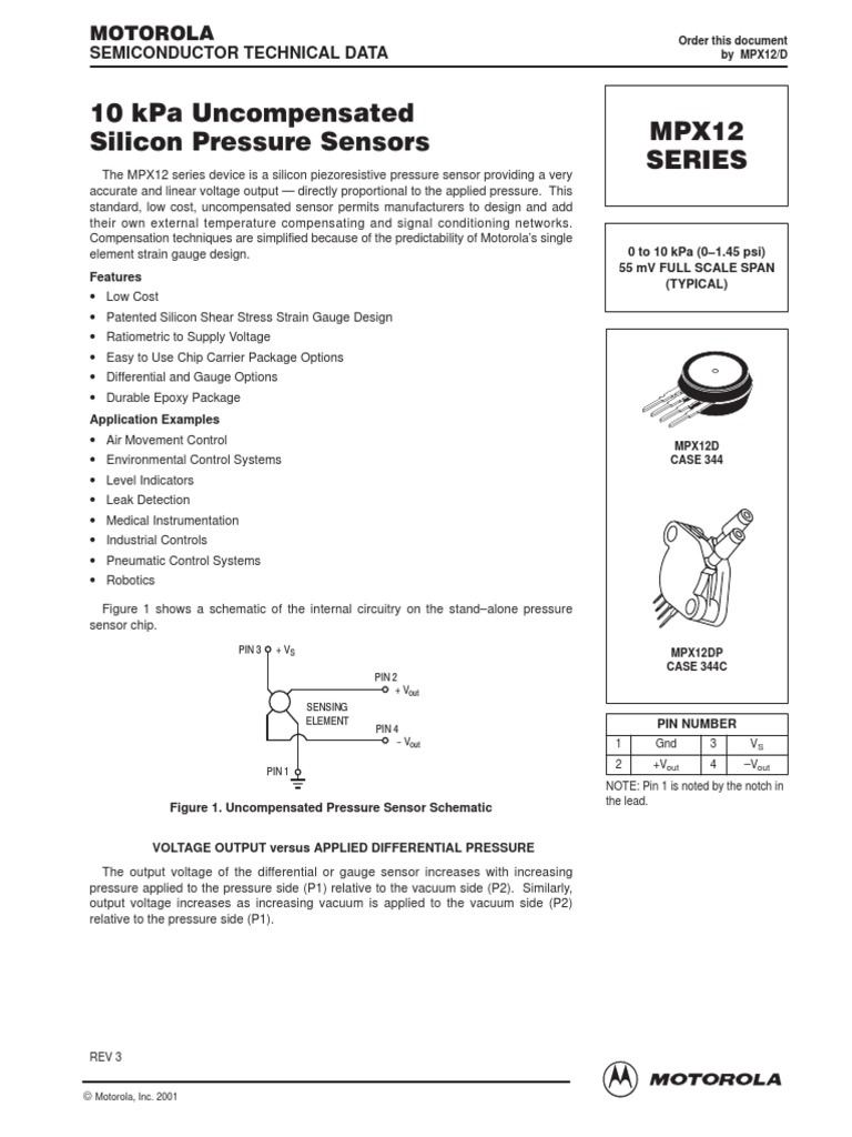 MPX12 - Sensor Motorola | PDF | Temperature | Sensor