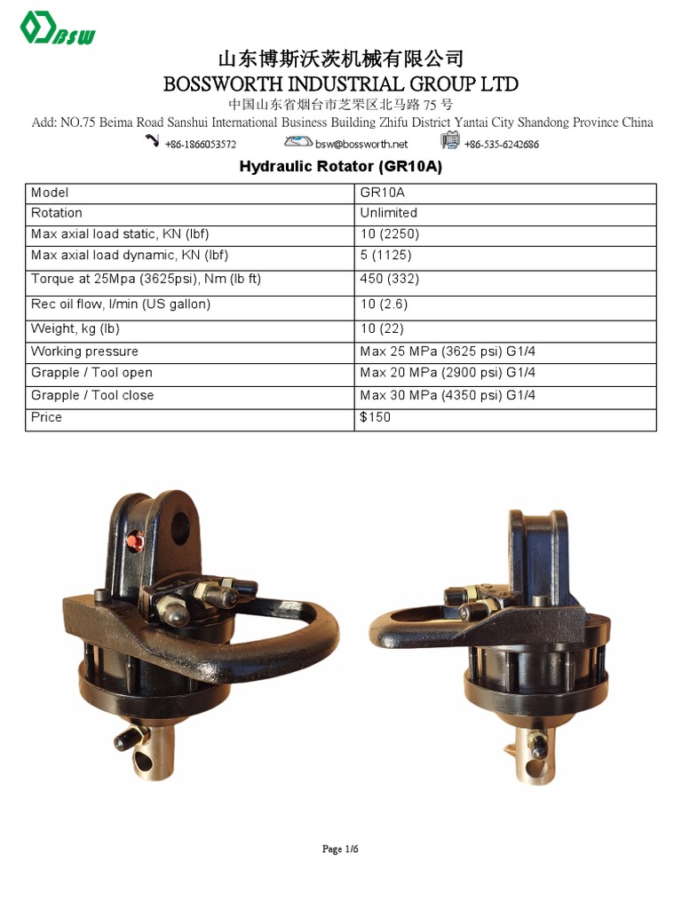 Hydraulic Rotators Specs & Prices | PDF | Mechanical Engineering | Pressure