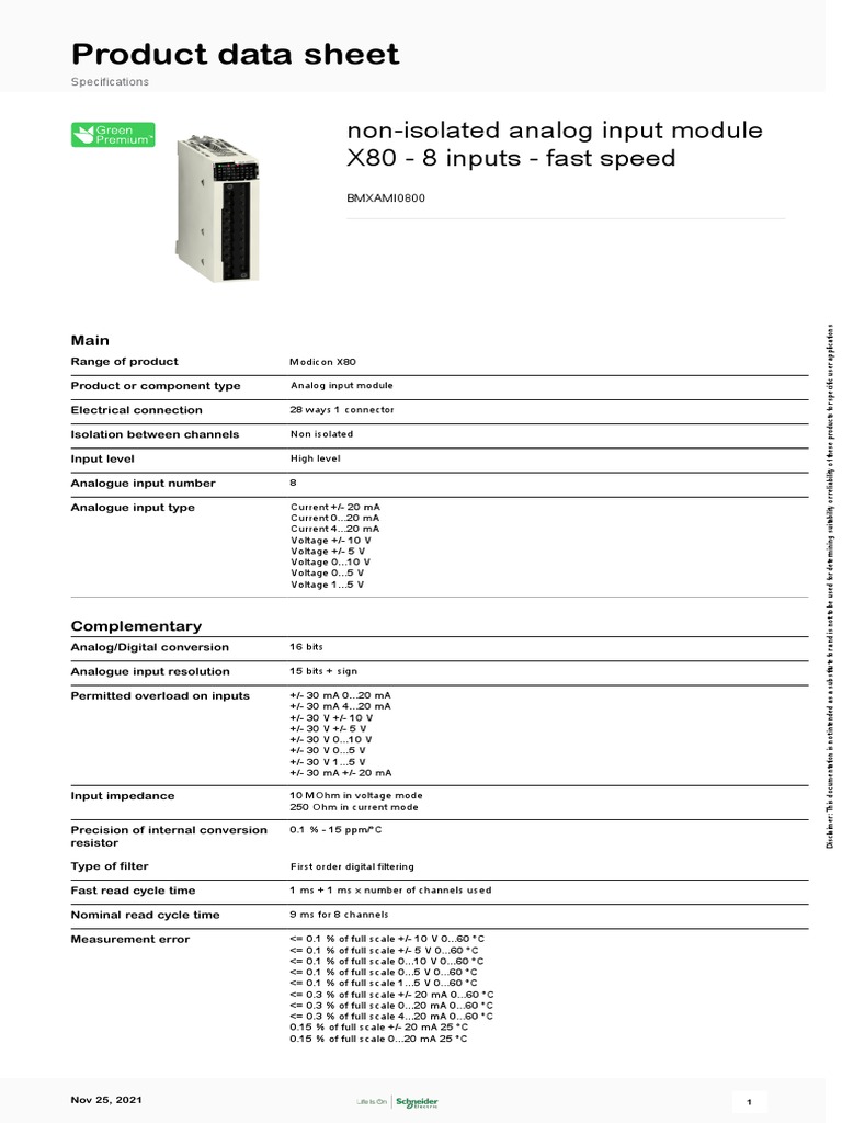 Modicon X80 Analog Input Module Specs | PDF | Analogue Electronics ...