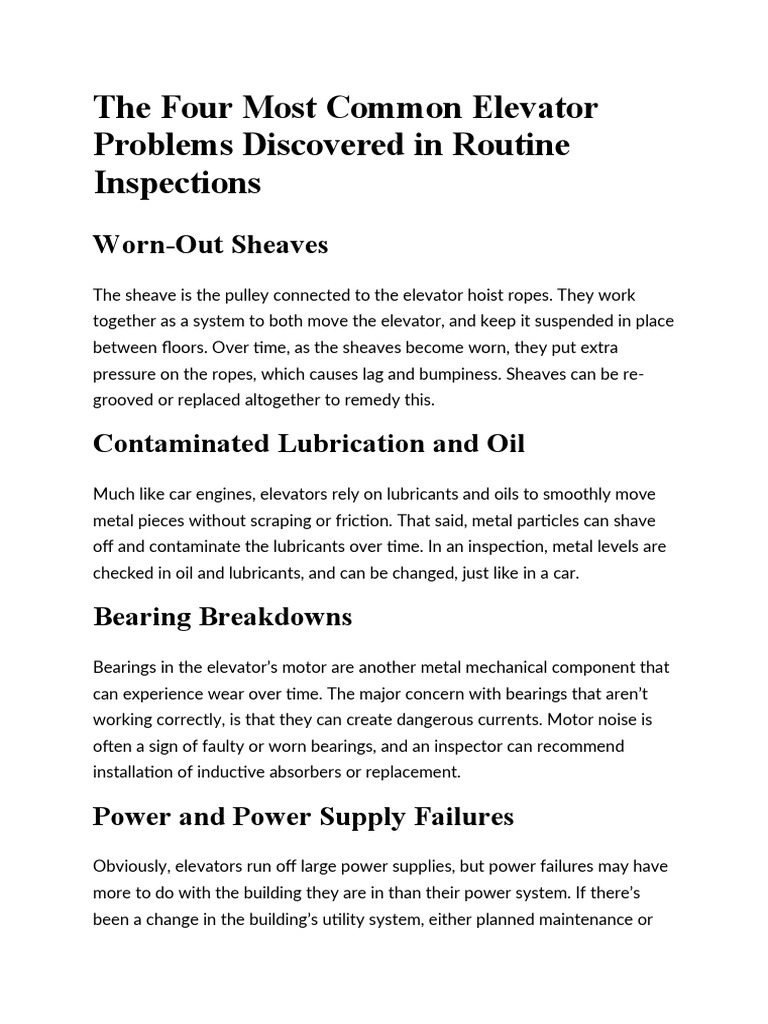 The Four Most Common Elevator Problems Discovered in Routine