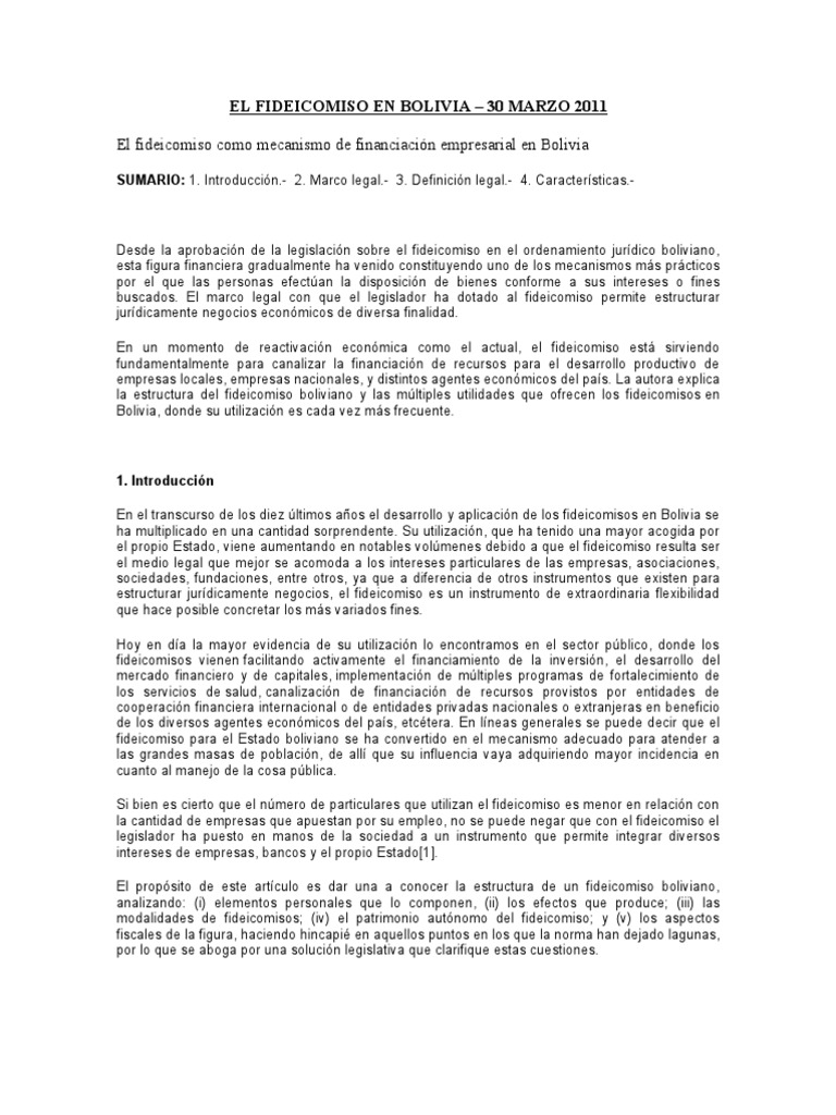 El Fideicomiso en Bolivia | PDF | Ley de fideicomiso | Justicia