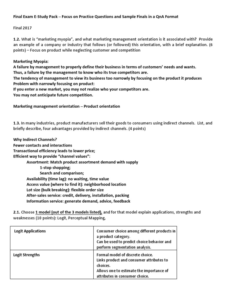 Marketing Final Exam Q and A PDF Market Segmentation Marketing