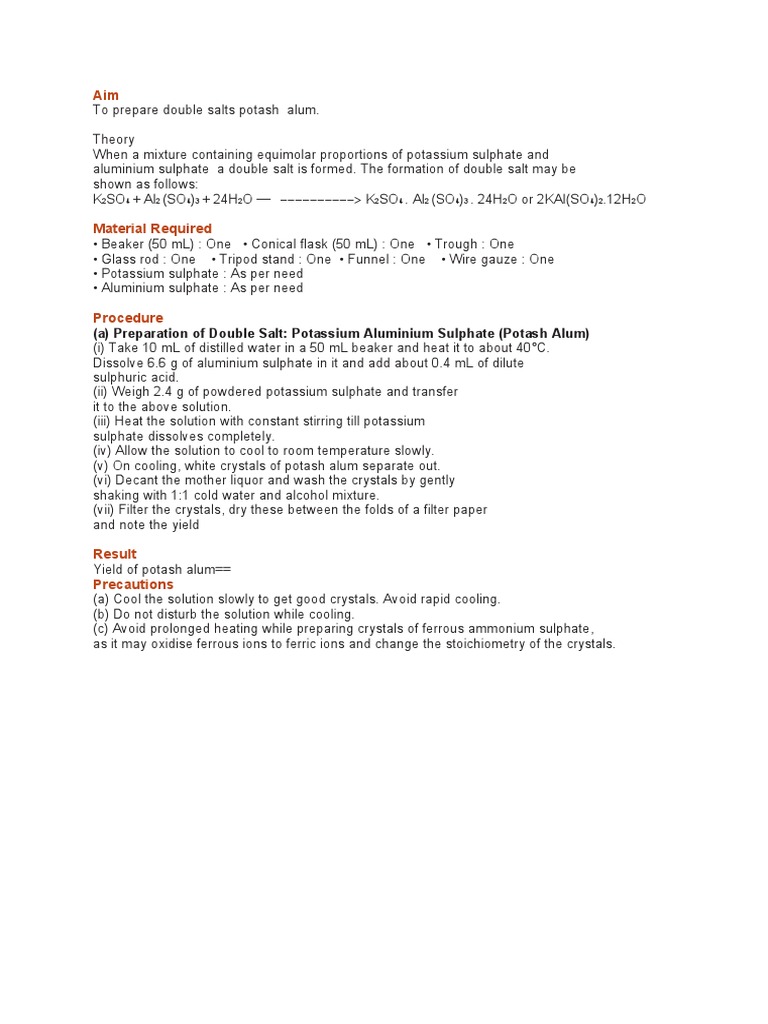 Preparation of potash alum pdf