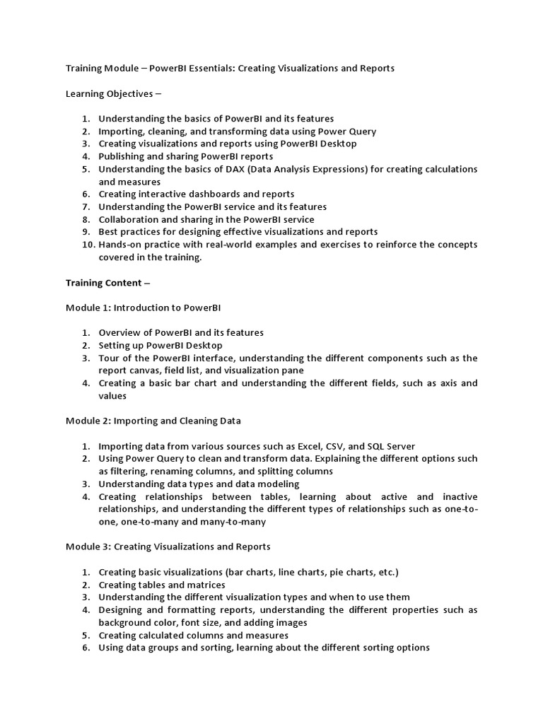 Power BI - Basic To Intermediate Training Content | PDF | Information ...