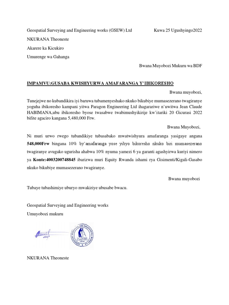 Impamvu:Gusaba Kwishyurwa Amafaranga Y'Ibikoresho | PDF