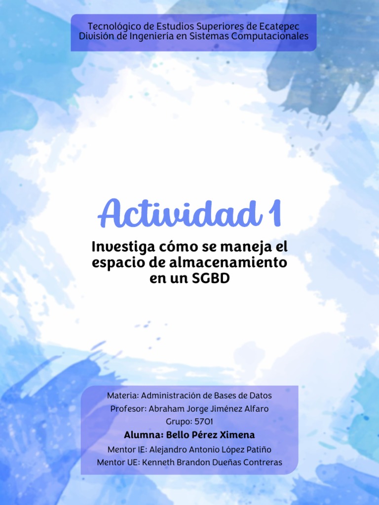 Manejo del Almacenamiento en SGBD | PDF | Almacenamiento de datos de la ...