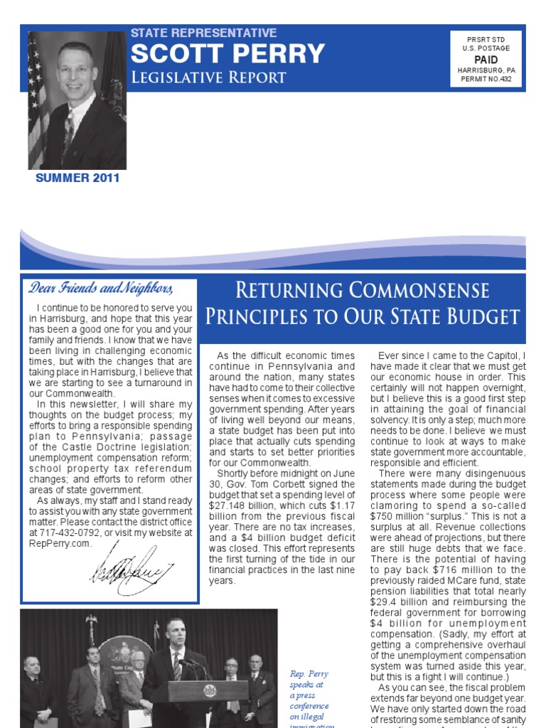 Rep. Perry Summer 2011 Newsletter | PDF | Unemployment Benefits | Welfare
