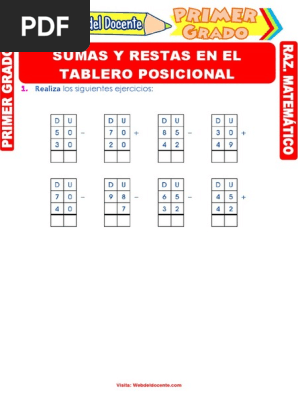Hojas De Trabajo De Resta Con Valor Posicional SUMAS Y RESTAS EN LA