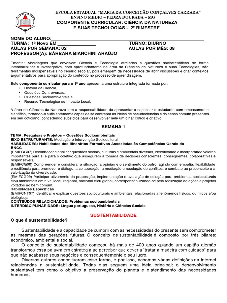 CADERNO Vol.2 - 1º Ano - Ciência Da Natureza e Suas Tecnologias | PDF ...