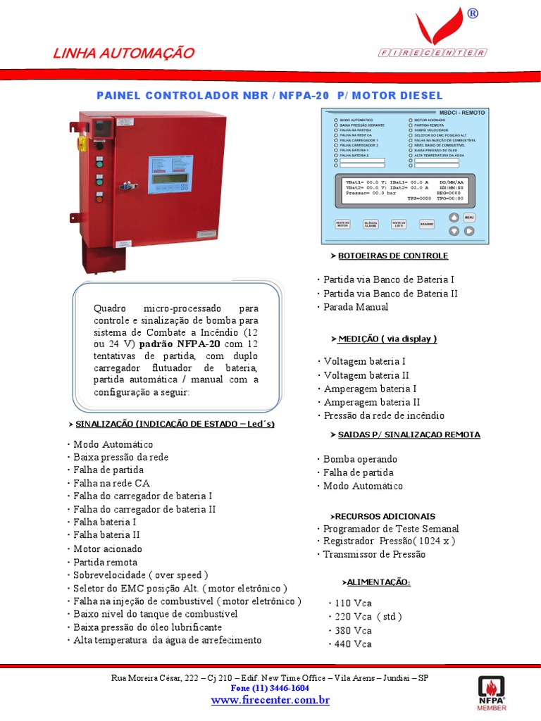 Painel de Controle NFPA-20 para Bombas | PDF