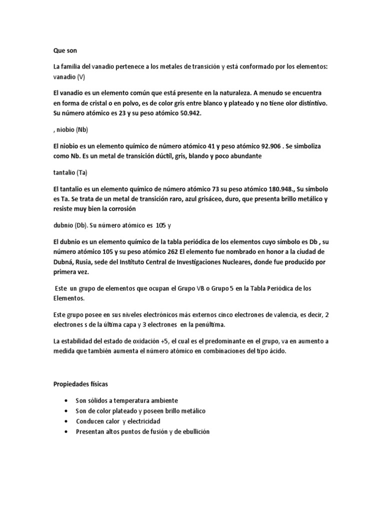 La Familia Del Vanadio PDF Aleación Elementos químicos