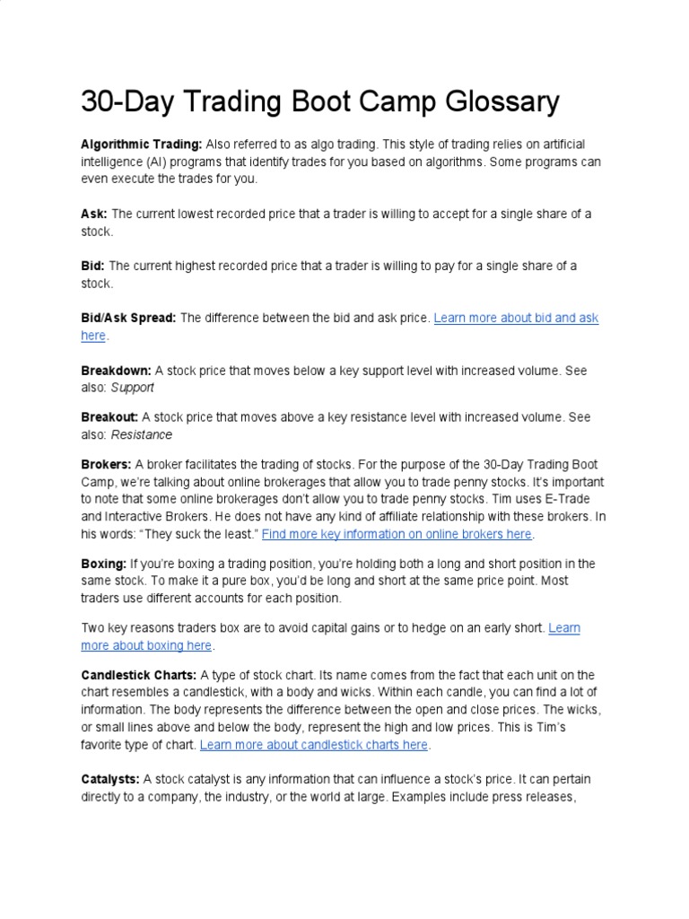 30-Day Trading Boot Camp Terms Guide | PDF | Stocks | Foreign Exchange ...