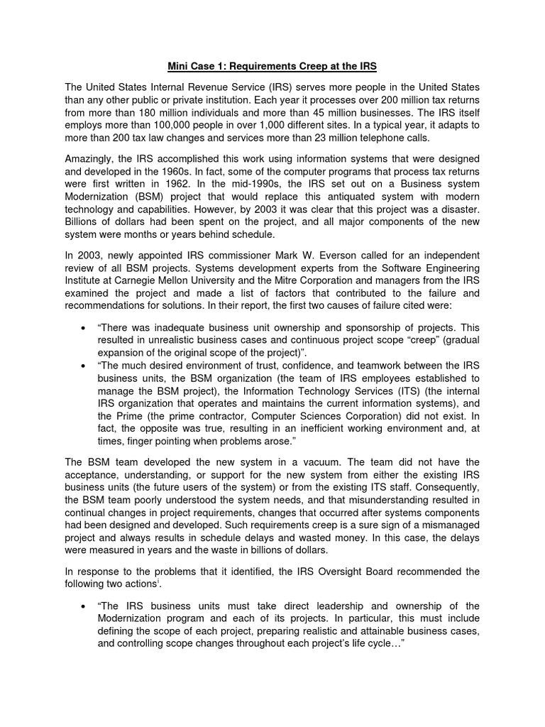 IRS Requirements Creep Case Study | PDF | Internal Revenue Service ...