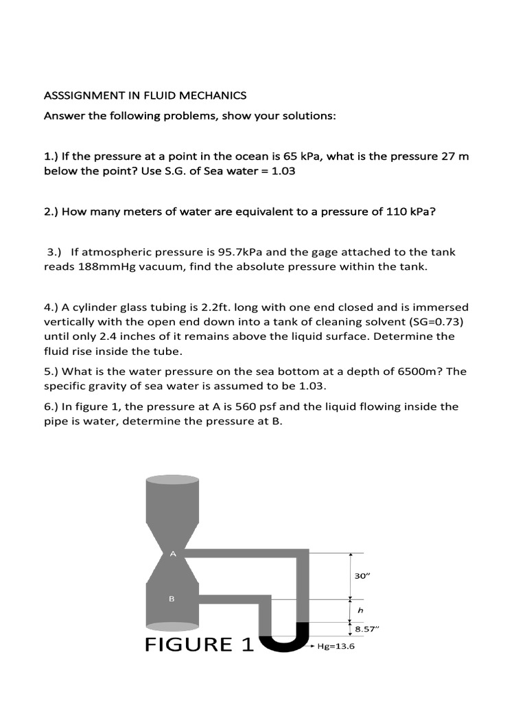 Fluid Mechanics Pressure Calculations | PDF