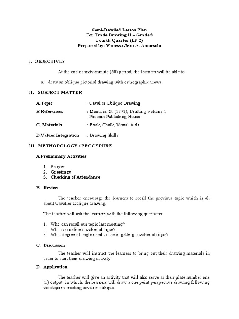 LESSON PLAN TRADE DRAWING One Point Perspective Application | PDF ...