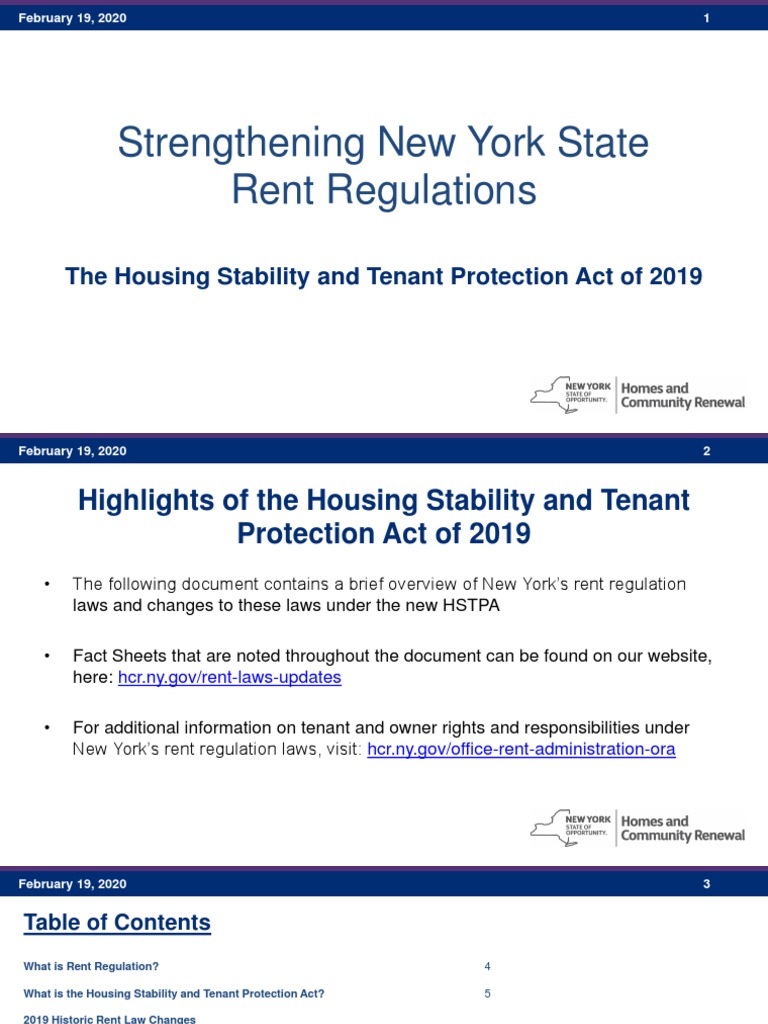 Rent Regulation Hstpa Presentation PDF Leasehold Estate Lease