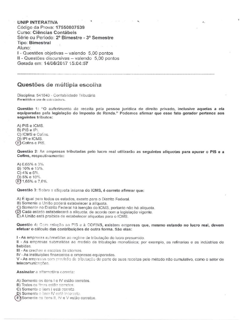 Provas Da Unip Contabilidade Tributaria | PDF