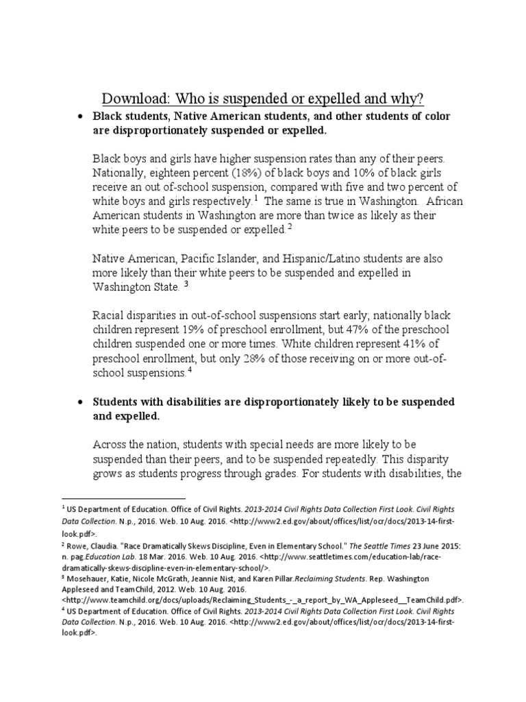 Fact Sheet Who Is Suspended or Expelled and Why PDF Society Of