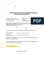 Declaracion No Afecto A Causal de Inhabilidad Por Vínculo de Parentesco