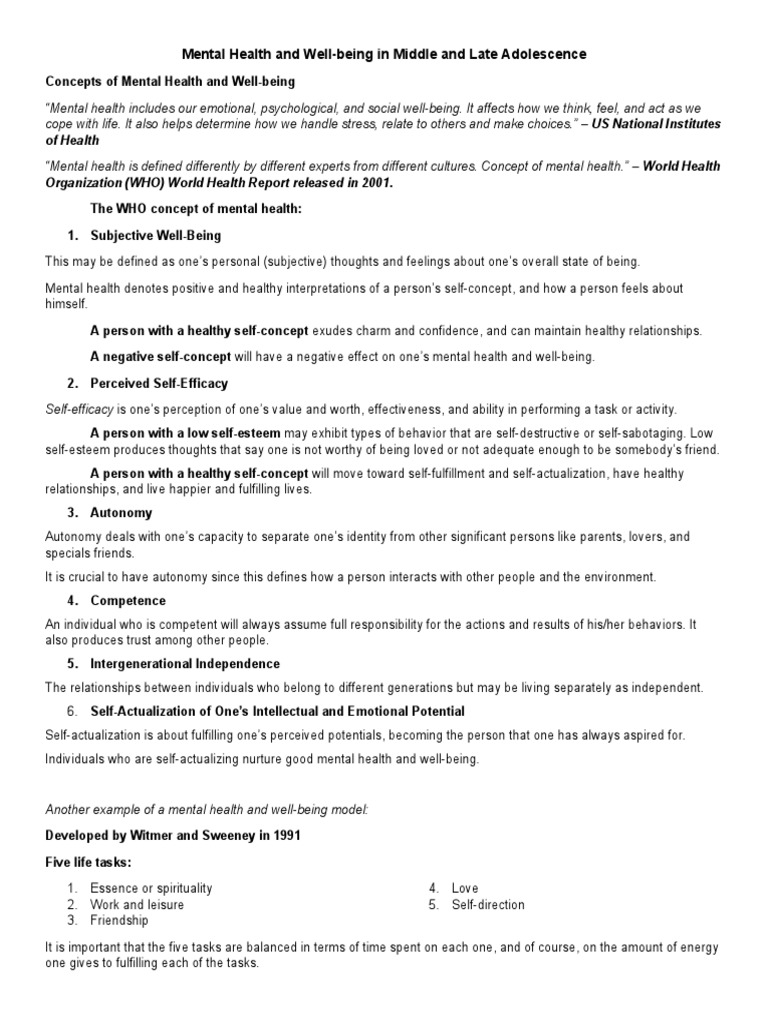 Mental Health and Well-Being in Middle and Late Adolescence | PDF ...