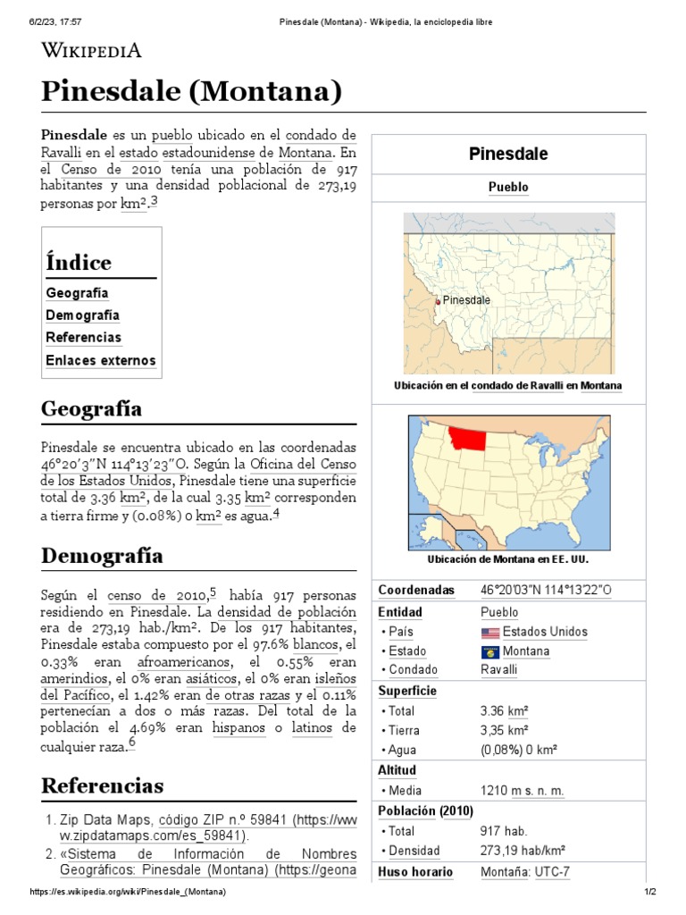 Pinesdale (Montana) Wikipedia, La Enciclopedia Libre PDF