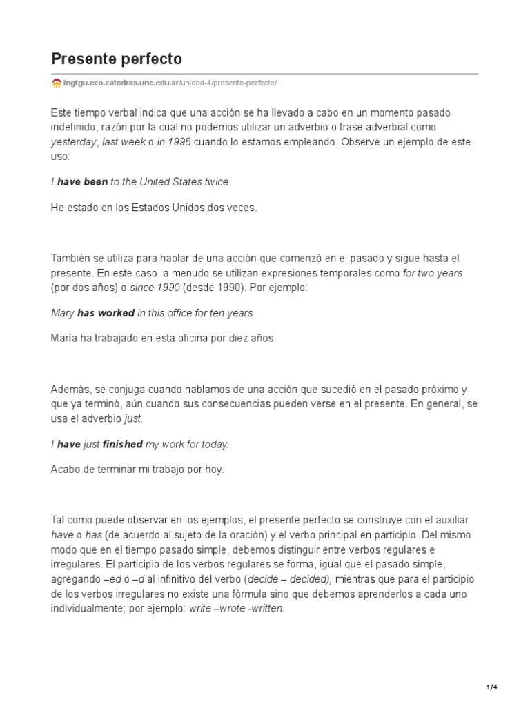 Estructura y uso del presente perfecto | PDF | Verbo | Adverbio