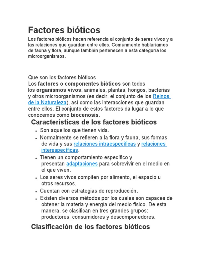 Ejemplos y clasificación de factores bióticos | PDF | Ecología | Organismos