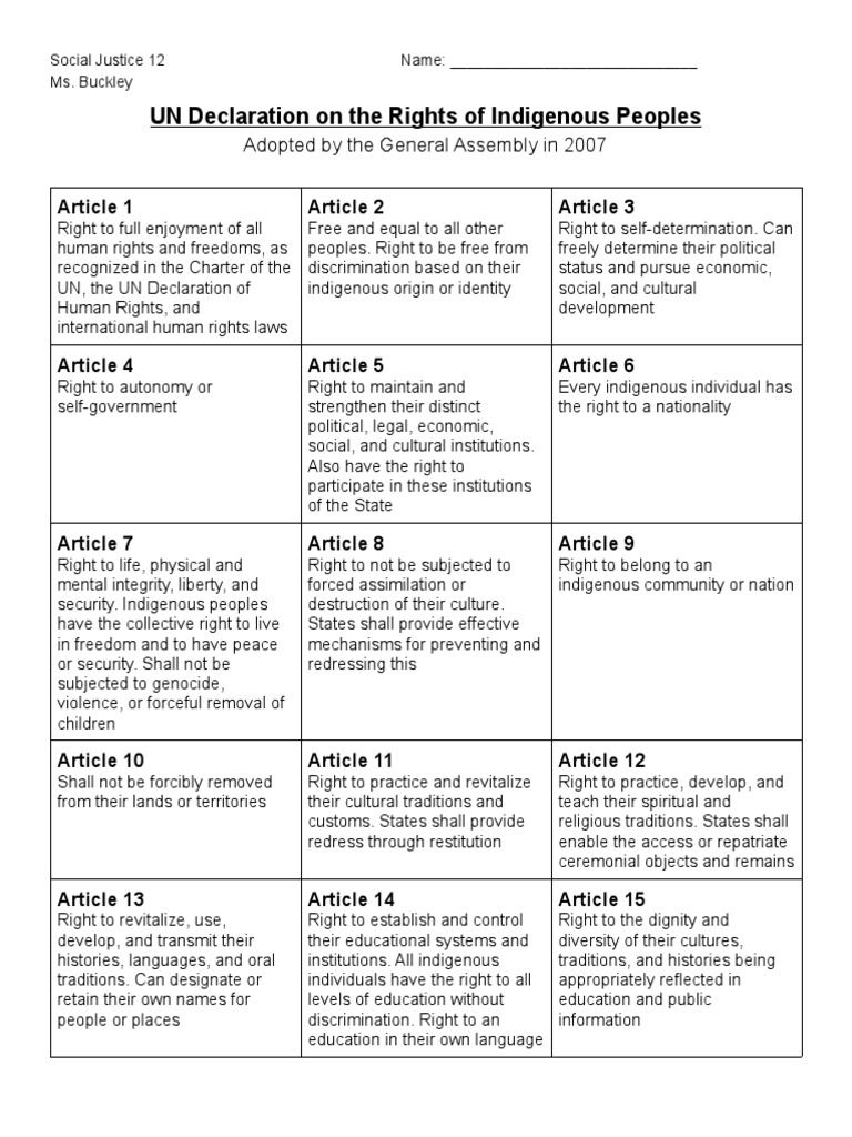 UN Indigenous Rights Declaration Summary | PDF | Indigenous Peoples ...