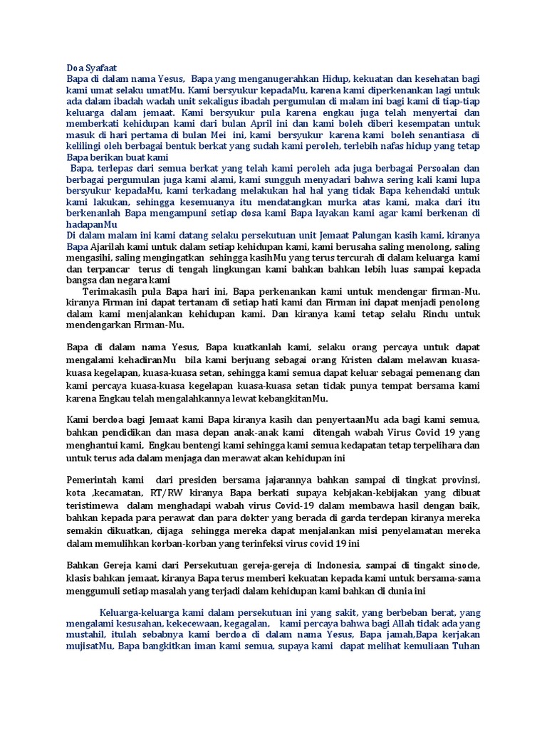 Doa Syafaat Ibadah Unit Di Toa | PDF