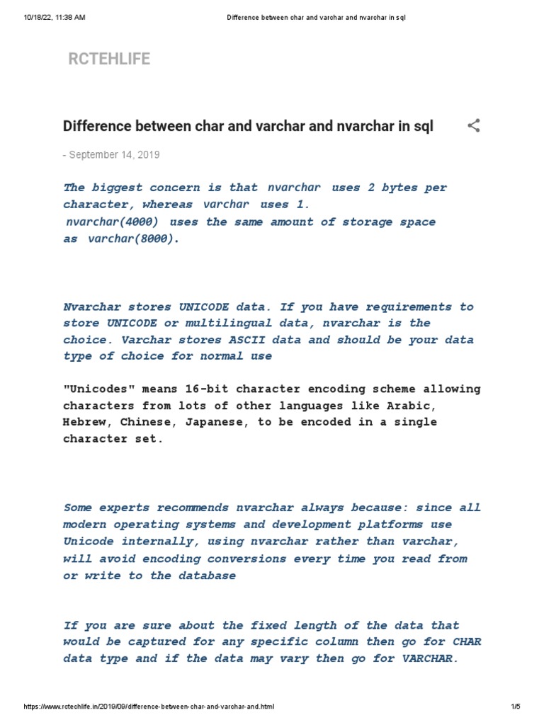 Image Result For What Is The Difference Between Varchar And Nvarchar