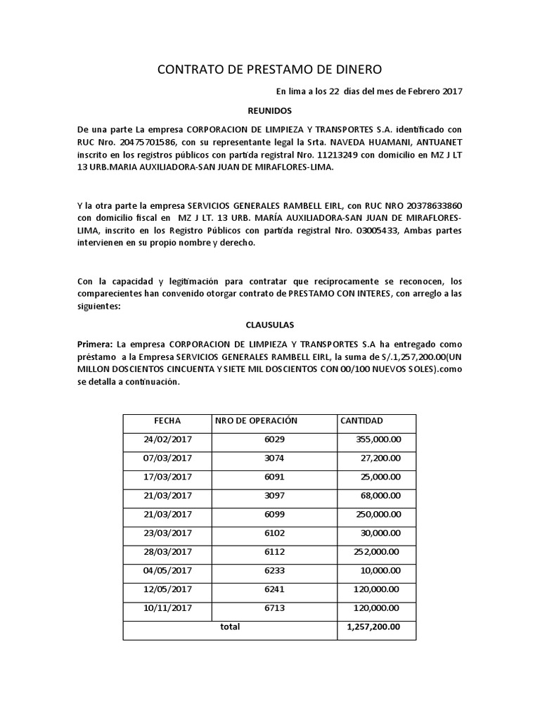 Contrato de Préstamo de Dinero | PDF | Corporaciones | Derecho empresarial