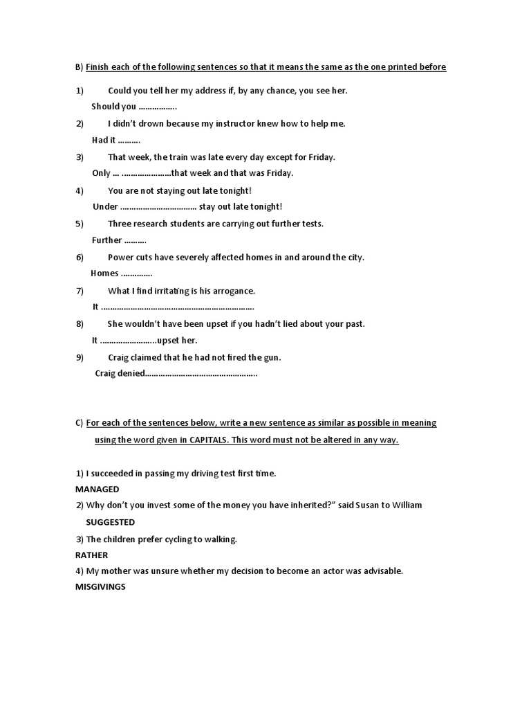 Sentence Transformation | PDF | Sports & Recreation