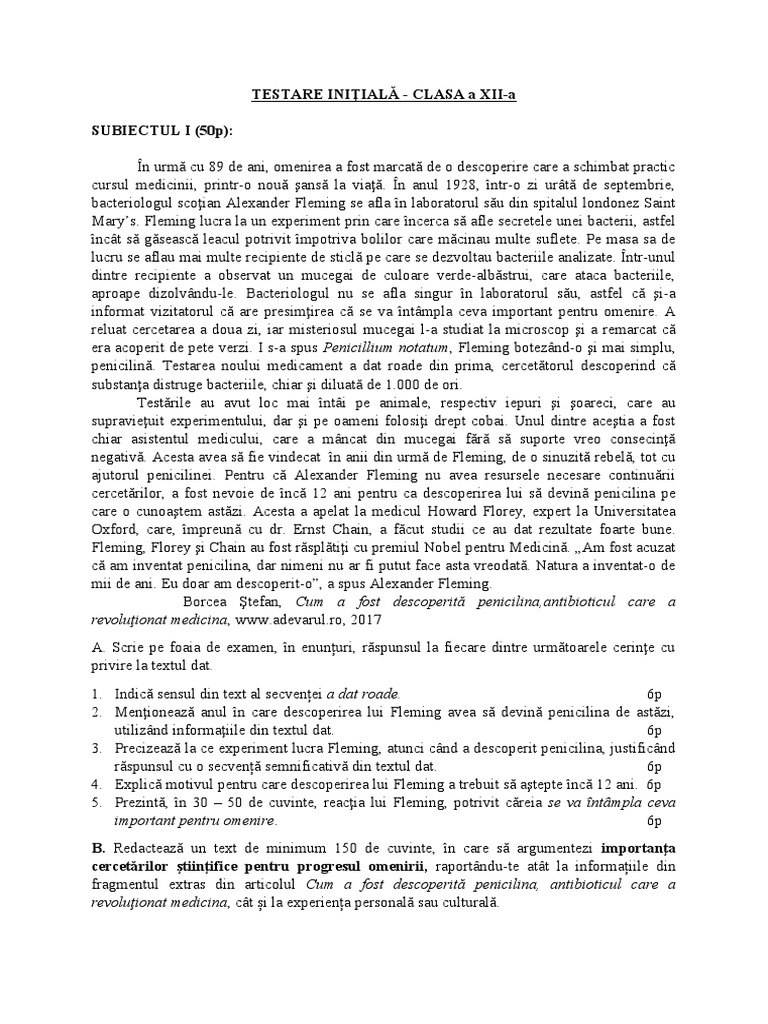 Testare Initiala | PDF