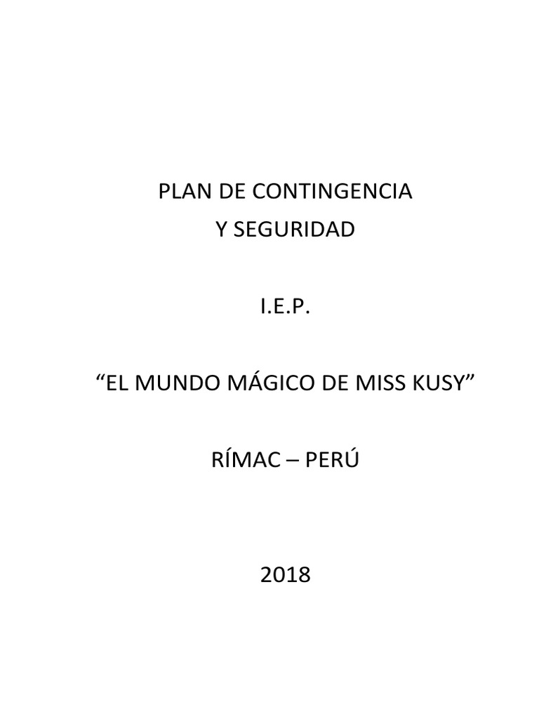 Plan de Contingencia y Seguridad Escolar | PDF | Primeros auxilios ...