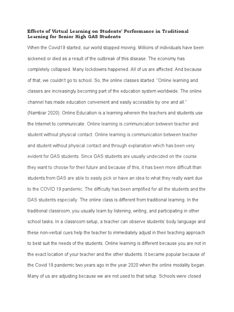 Impact of Virtual Learning on GAS Students | PDF | Educational ...