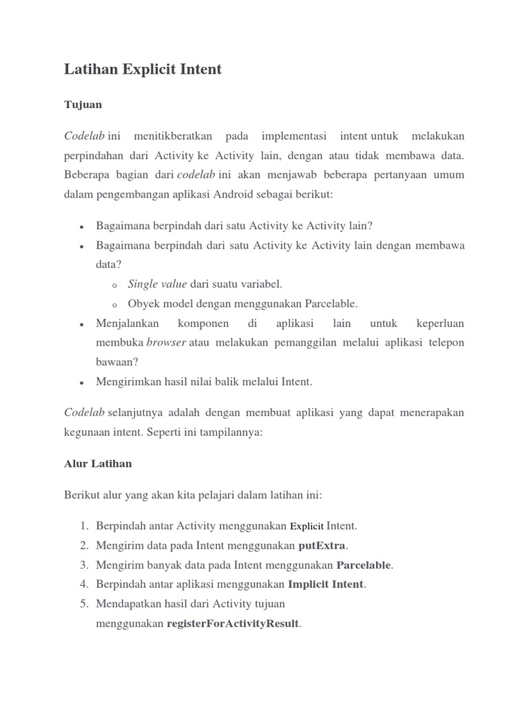 Latihan Penggunaan Explicit Intent Android | PDF