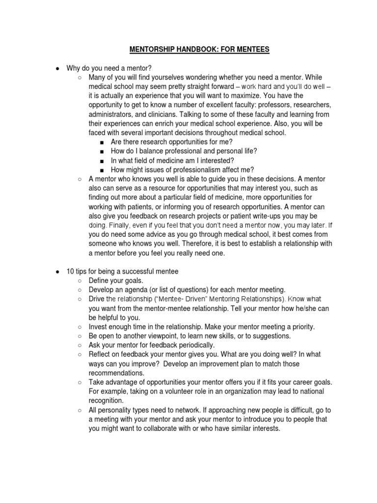 Mentee Guide for Medical Students | PDF | Mentorship | Health Care
