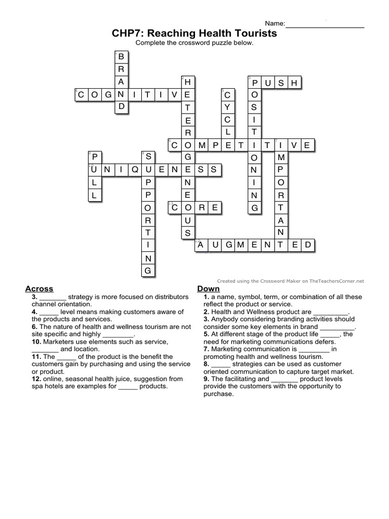 Crossword CHP7 Reaching Health Tourists Nurul Ain Amira Norizan