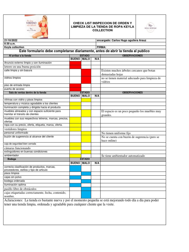 Check List de Limpieza y Orden en Tienda | PDF