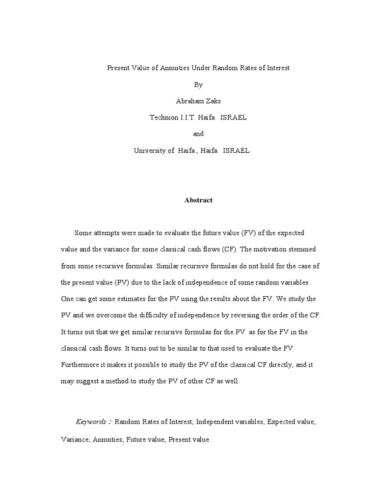 Present value of annuities under random rates of interest by abraham