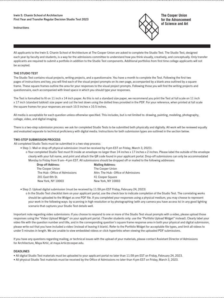 Cooper Union Architecture Studio Test Guide | PDF | Composition (Visual ...