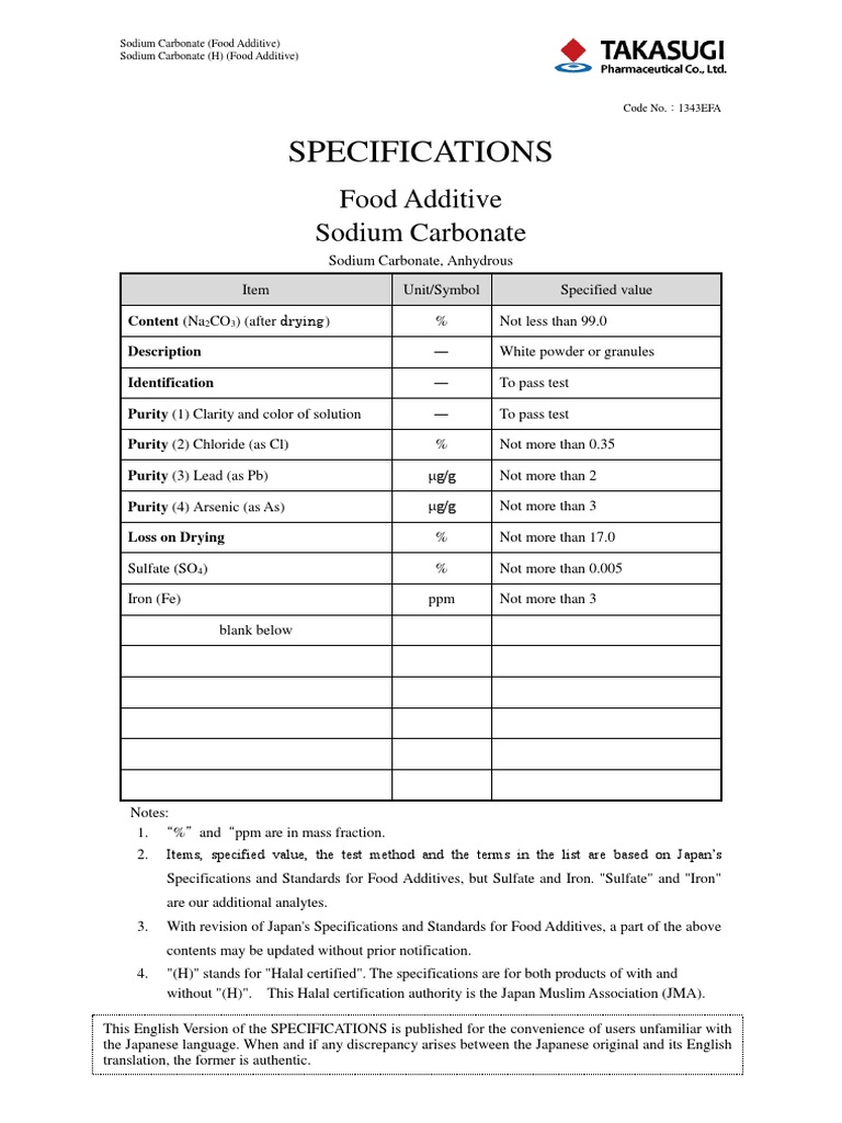 Sodium Carbonate Food Additive Specs | PDF