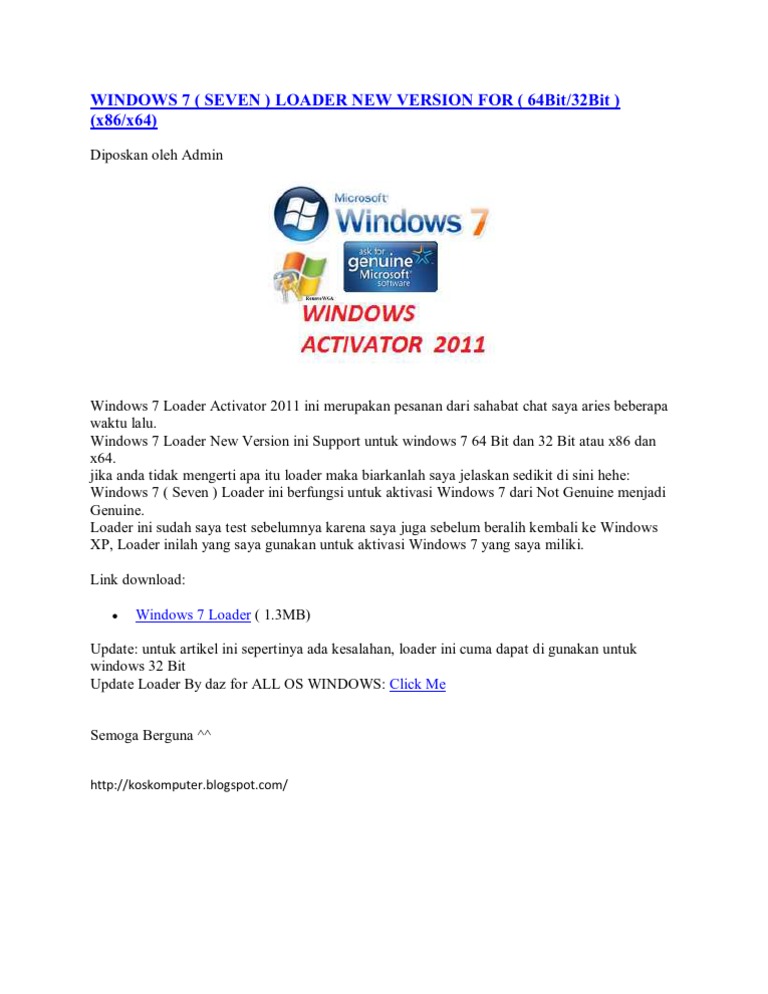 Download Windows 7 Loader 32-64 Bit | PDF