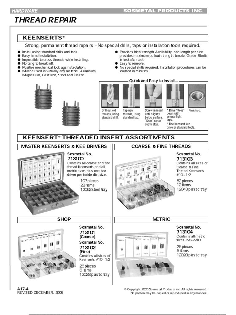 Keensert Guide Screw Mechanical Engineering