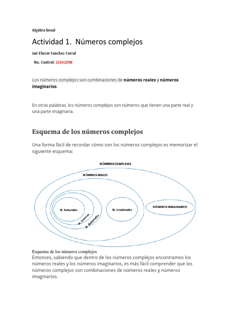 Actividad 1 Números Complejos Pdf Números Número Complejo