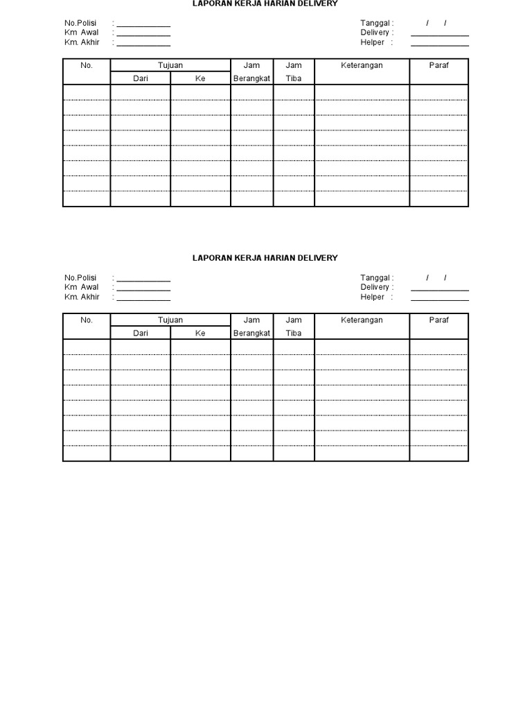 Laporan Kerja Harian Pengiriman | PDF