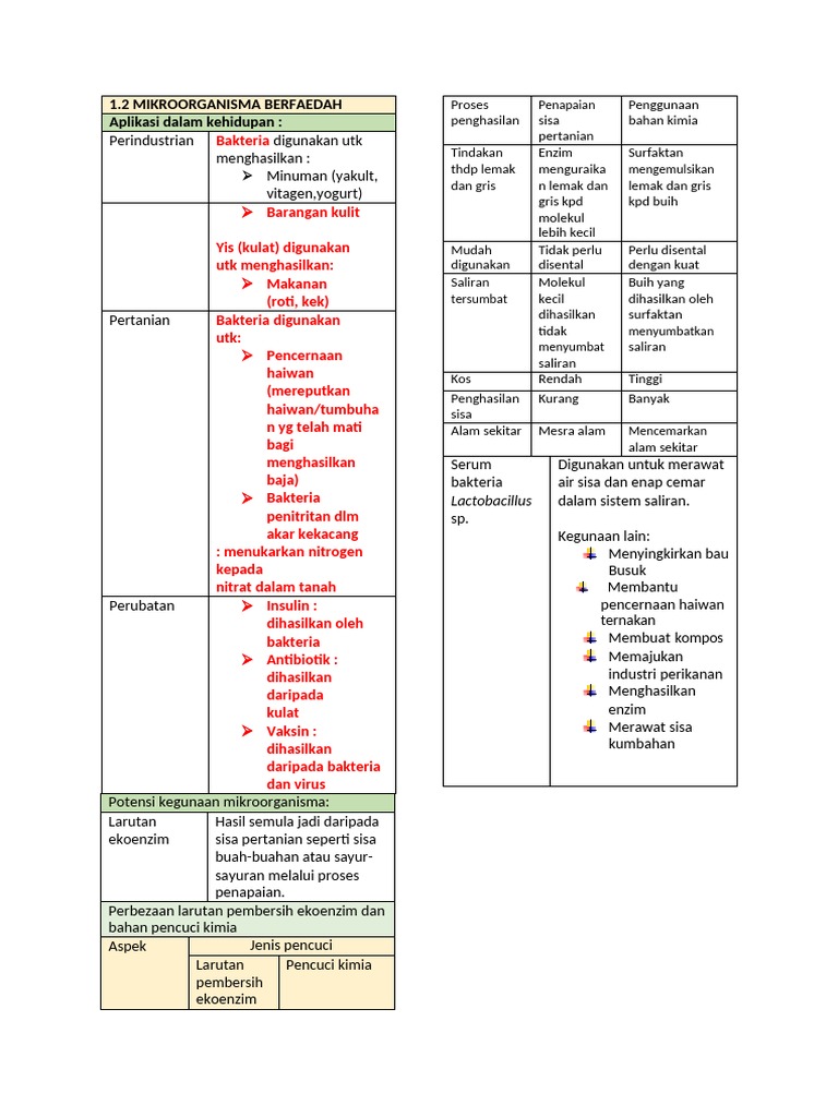 Nota f5 Bab 1.2 Mikroorganisma Berfaedah | PDF