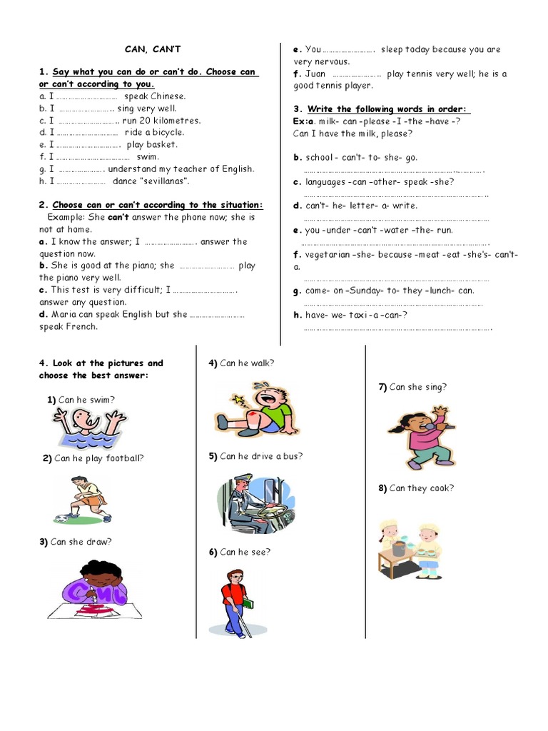 Can / Can T Worksheet | PDF