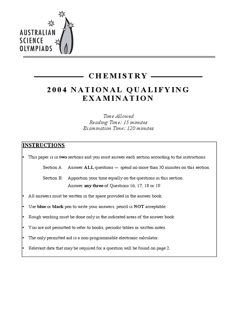Qual Exam 2004 Pdf Chemical Reactions Nitric Acid